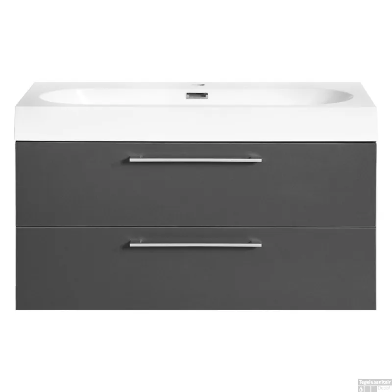 Lage Kosten Badkamermeubelset Differnz Somero Met Keramiek Wastafel 80 cm Antraciet