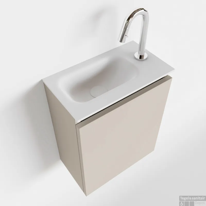 Exclusieve Aanbieding MONDIAZ TURE 40cm toiletmeubel linen. EDEN wastafel talc links 1 kraangat