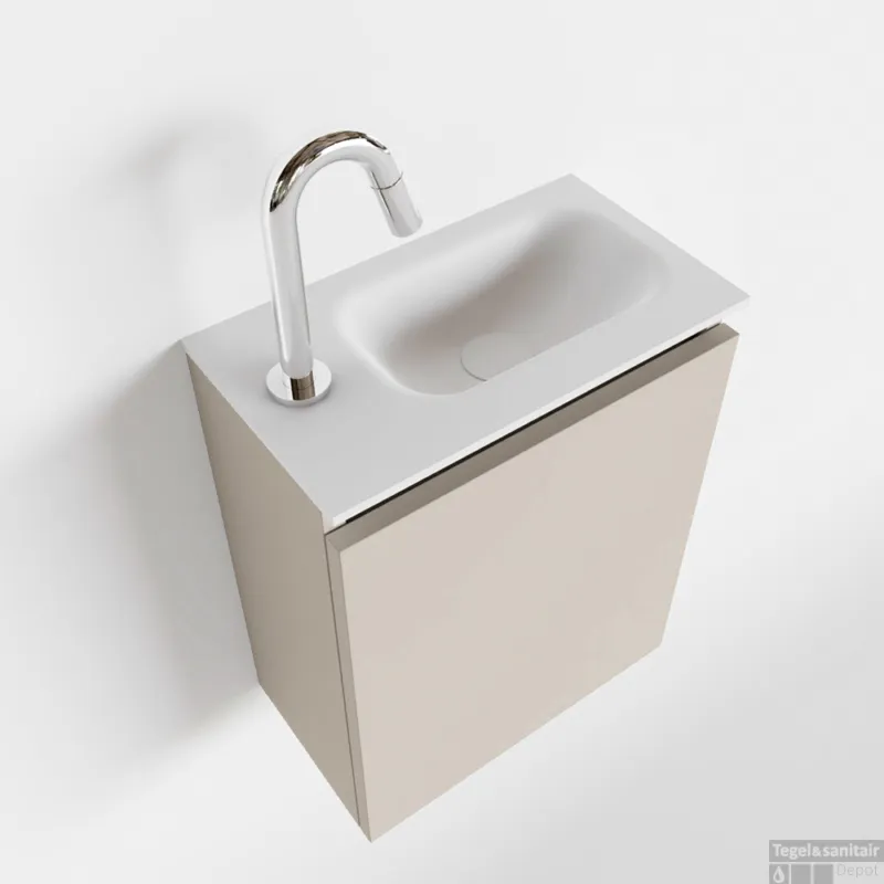MONDIAZ TURE 40cm toiletmeubel linen. EDEN wastafel talc rechts 1 kraangat Nieuw