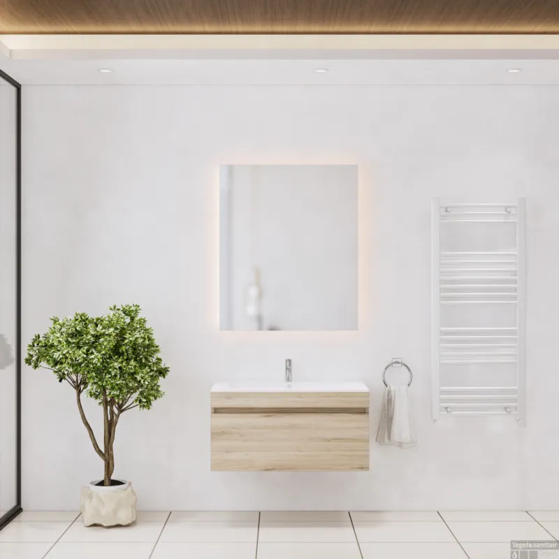 Badkamermeubelset Gliss Design Anelius 80cm Grey Oak (Keuze uit wastafel, kraangaten & spiegel) Goedkoop