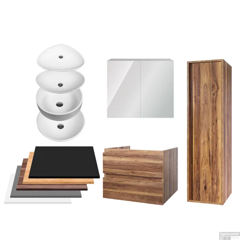 Badkamermeubelset BWS Sally 60 cm Twee Soft-Close Lades Met Waskom Eiken Hete Deal