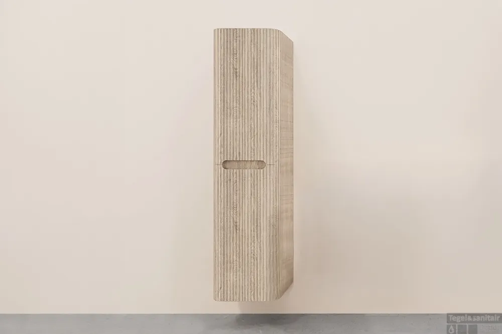 Hoge Kwaliteit Kolomkast Wiesbaden Sulora 160x40x35 cm Afgeronde Hoeken Geribbeld Licht Eiken
