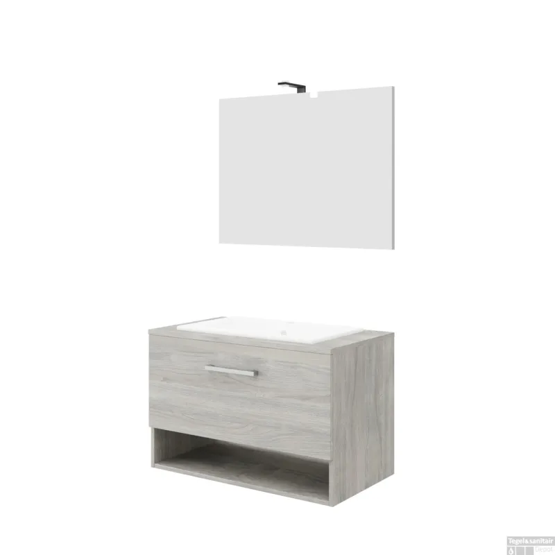Bestel Nu Badkamermeubelset Van Marcke Limone Compleet Set 80cm Grijs Eiken Met Spiegel