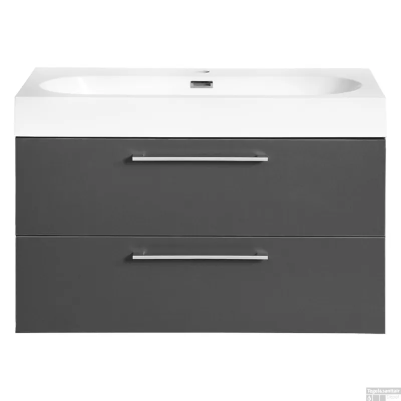 Tijdelijk Beschikbaar Badkamermeubelset Differnz Somero Met Keramiek Wastafel 60 cm Antraciet