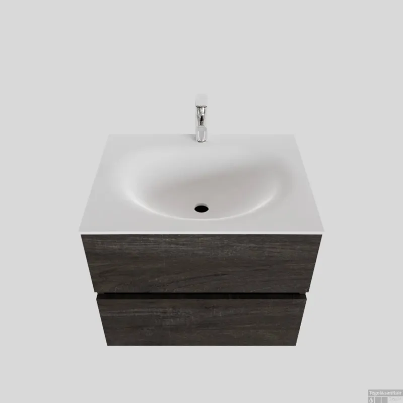Goedkoop Badkamermeubel Solid Surface BWS Stockholm 60x46 cm Wood Dark Brown (1 kraangat)