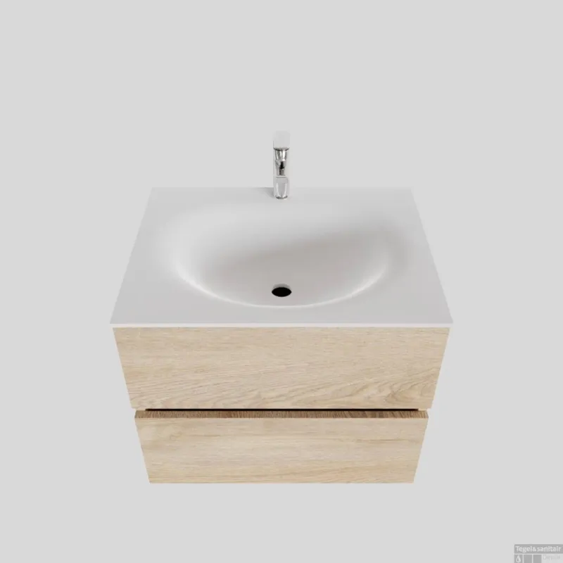 Badkamermeubel Solid Surface BWS Stockholm 60x46 cm Wood Washed Oak (1 kraangat) Bestel Nu