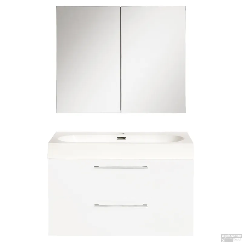 Badkamermeubelset Differnz Somero Met Keramiek Wastafel 60 cm Hoogglans Wit (Inc. Spiegelkast) Hoge Kwaliteit