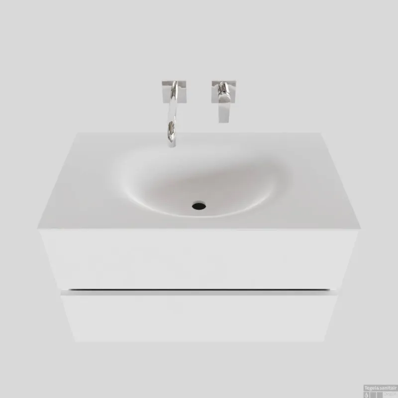 Betaalbaar Badkamermeubel Solid Surface BWS Stockholm 80x46 cm Mat Wit (zonder kraangat)