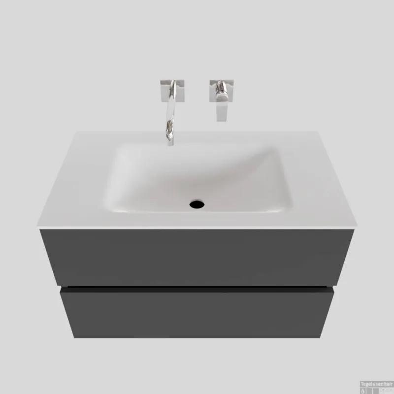 Exclusieve Aanbieding Badkamermeubel Solid Surface BWS Oslo 80x46 cm Mat Antraciet (zonder kraangaten)