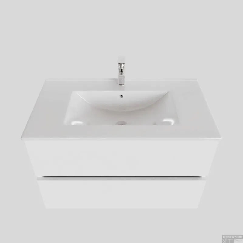 Merkproduct Badkamermeubel BWS Helsinki 80x46cm Keramiek Mat Wit 2 Laden (1 kraangat)