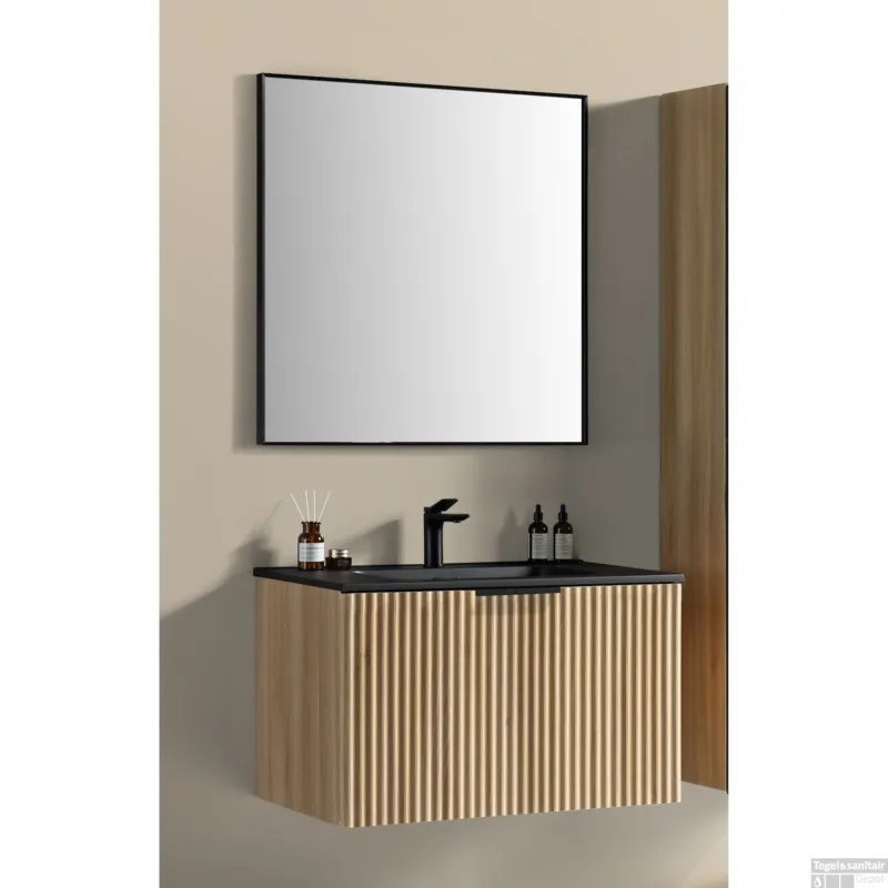 Koop Vandaag Badkamermeubelset BWS Bella 80 Cm Naturel Eik Mat Zwart