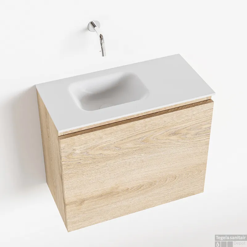 MONDIAZ OLAN 60cm toiletmeubel washed_oak. LEX wastafel talc links geen kraangat Lage Kosten