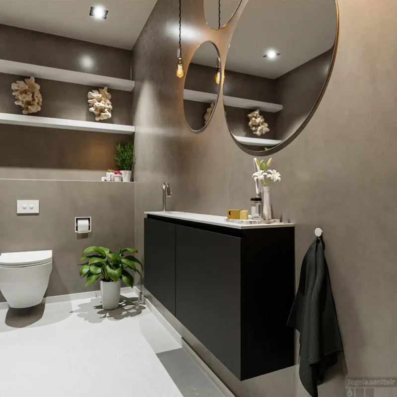 Must-Have MONDIAZ TURE 120cm toiletmeubel urban. EDEN wastafel talc links 1 kraangat