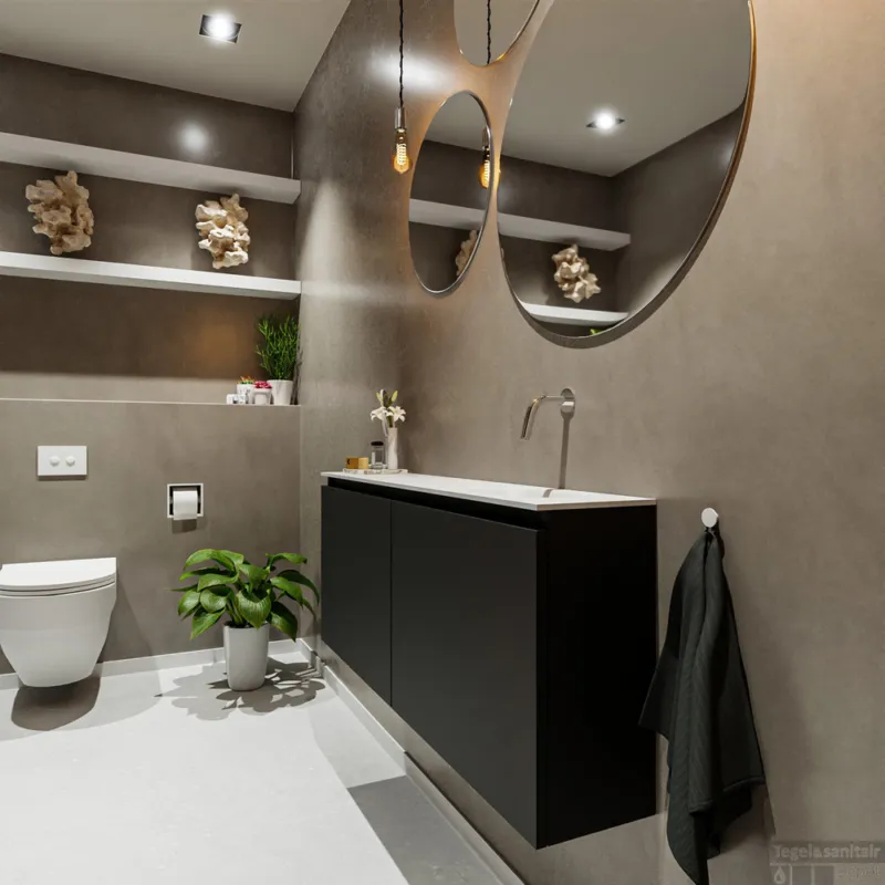 MONDIAZ TURE 120cm toiletmeubel urban. EDEN wastafel talc rechts geen kraangat Gereduceerde Prijs