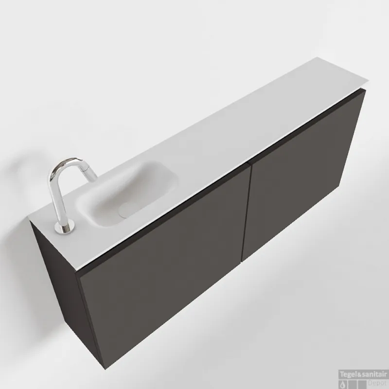 MONDIAZ TURE 120cm toiletmeubel dark grey. EDEN wastafel talc links 1 kraangat Seizoensaanbieding