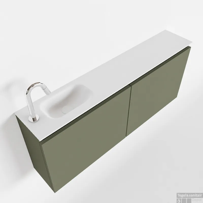 Uitverkoop MONDIAZ TURE 120cm toiletmeubel army. EDEN wastafel talc links 1 kraangat