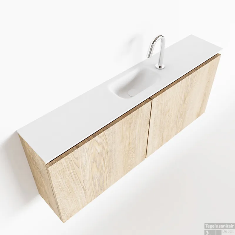 Betaalbaar MONDIAZ TURE 120cm toiletmeubel washed oak. EDEN wastafel talc midden 1 kraangat