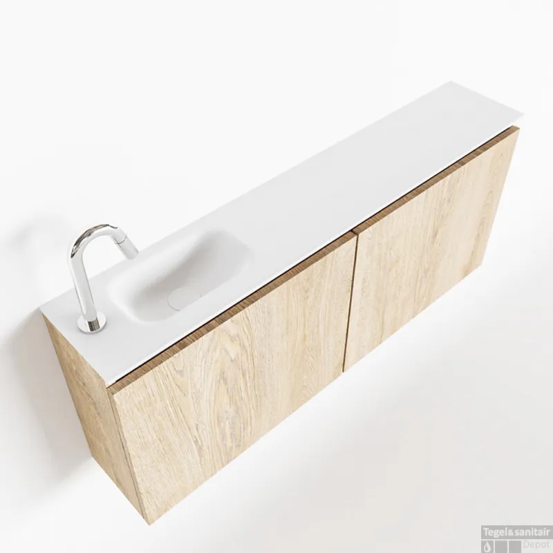 Finale Uitverkoop MONDIAZ TURE 120cm toiletmeubel washed oak. EDEN wastafel talc links 1 kraangat
