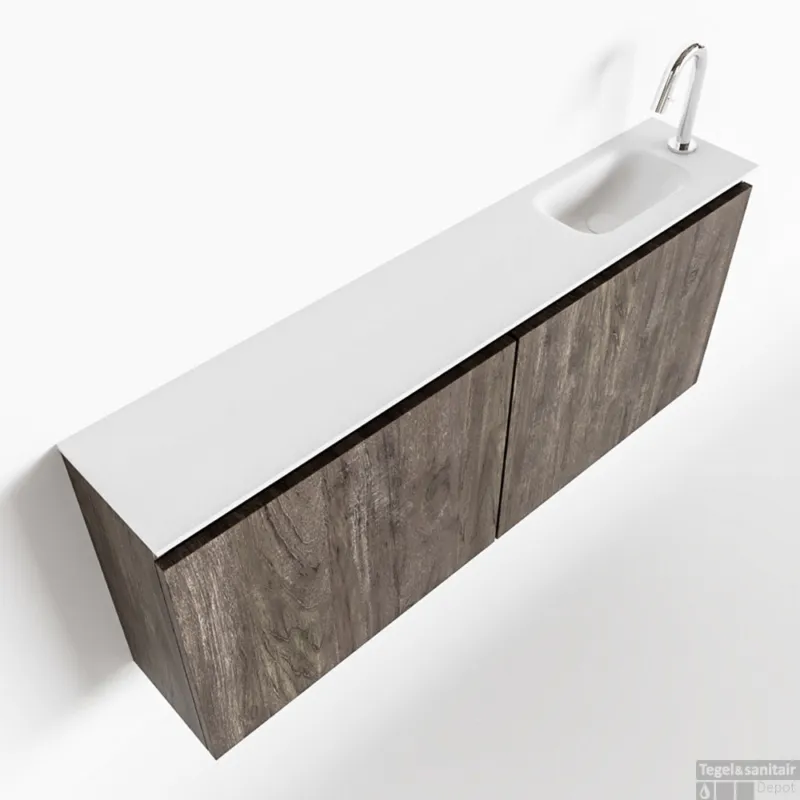 MONDIAZ TURE 120cm toiletmeubel dark brown. EDEN wastafel talc rechts 1 kraangat Weekendaanbieding