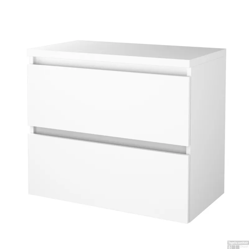 Betrouwbaar Badmeubelset BWS Salt 80x46cm Greeploos 2 Lades Met Afdekplaat Ice White