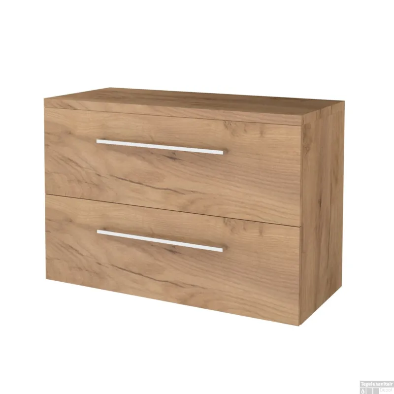 Badmeubelset BWS Salt 100x46cm Met Grepen 2 Lades Met Afdekplaat Whisky Oak Superprijs