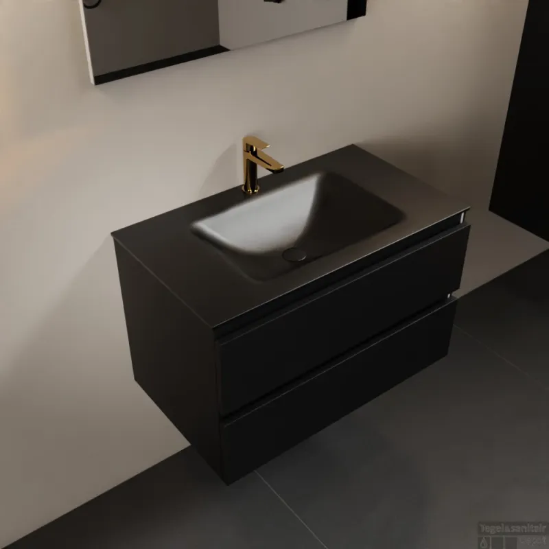 Shop Nu MONDIAZ AIVY 80cm badmeubel Urban, wastafel Urban solid surface midden 1 kraangat (AI-351171URBAN-SI - AI-M80URMI)