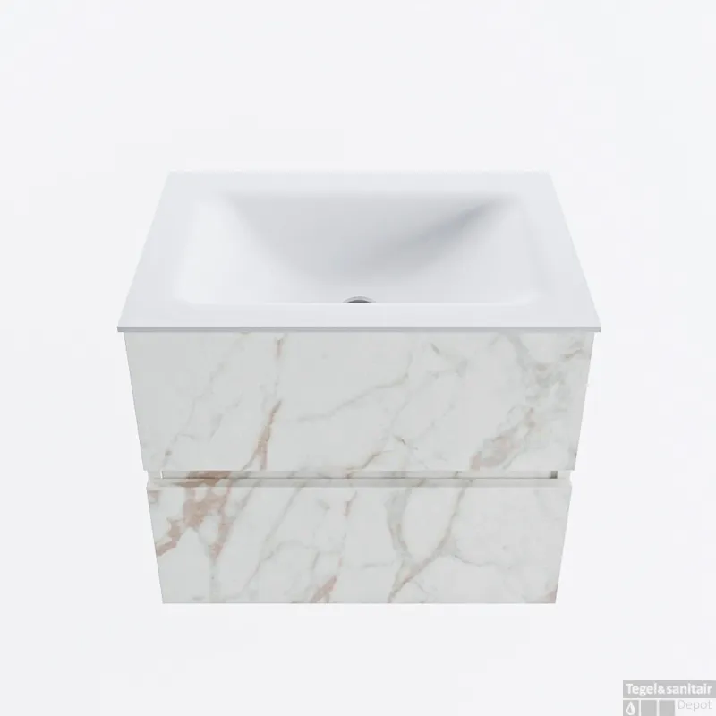 MONDIAZ VICA 60cm badmeubel onderkast Carrara 2 lades. Wastafel CLOUD midden zonder kraangat, kleur Talc. Betrouwbaar