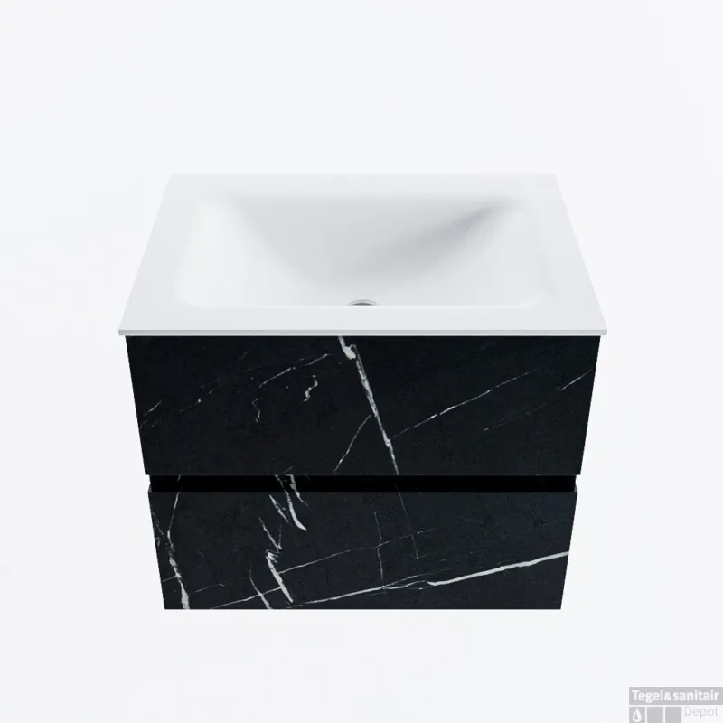MONDIAZ VICA 60cm badmeubel onderkast Marquina 2 lades. Wastafel CLOUD midden 1 kraangat, kleur Talc. Koop Vandaag