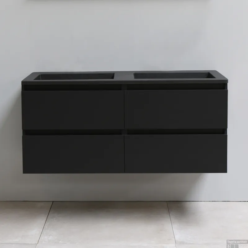Badkamermeubel BWS Pepper Acryl Wastafel Mat Zwart Zonder Kraangat 120x55x46 cm Mat Zwart Speciale Aanbieding
