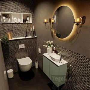 MONDIAZ FOWY toiletmeubel 60cm kleur army. Waskom positie rechts kleur talc talc. Met 1 kraangat Direct Beschikbaar