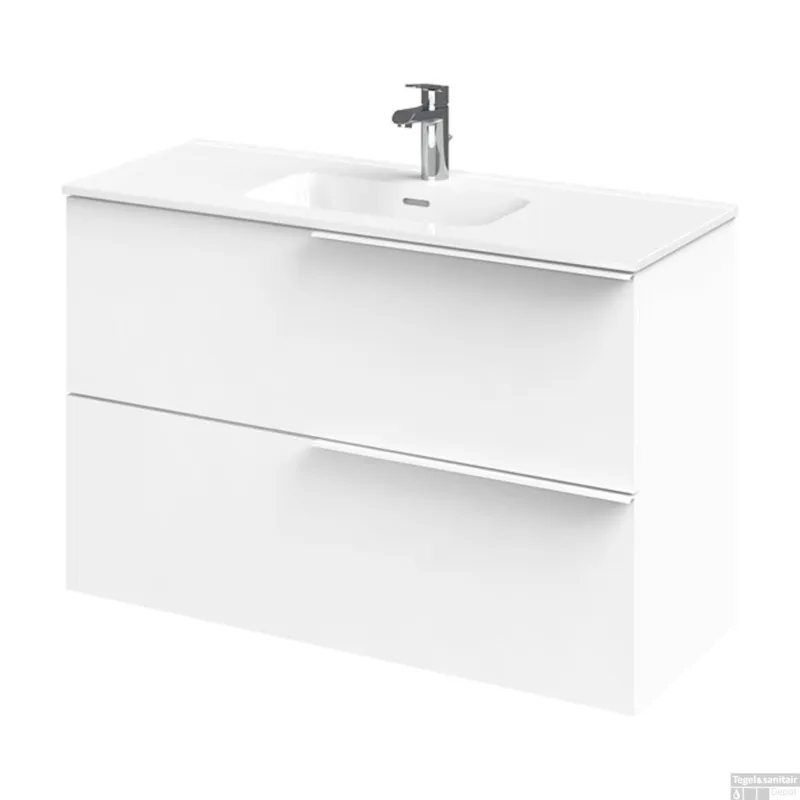 Tiger Pocket Meubelset 100 cm met 2 lades Wit incl Calpe wastafel Hoogglans wit - 800304 Gereduceerde Prijs
