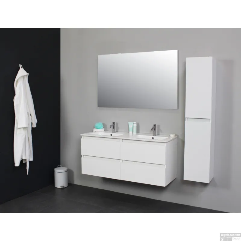 Beperkte Voorraad Badkamermeubel BWS Pepper Wastafel Porselein Twee Kraangaten 120x55x46 cm Wit