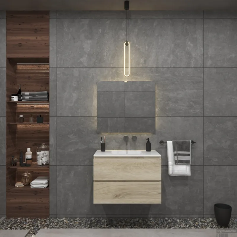 Premium Badkamermeubelset Gliss Zeus 80 cm Licht Grijs Eiken