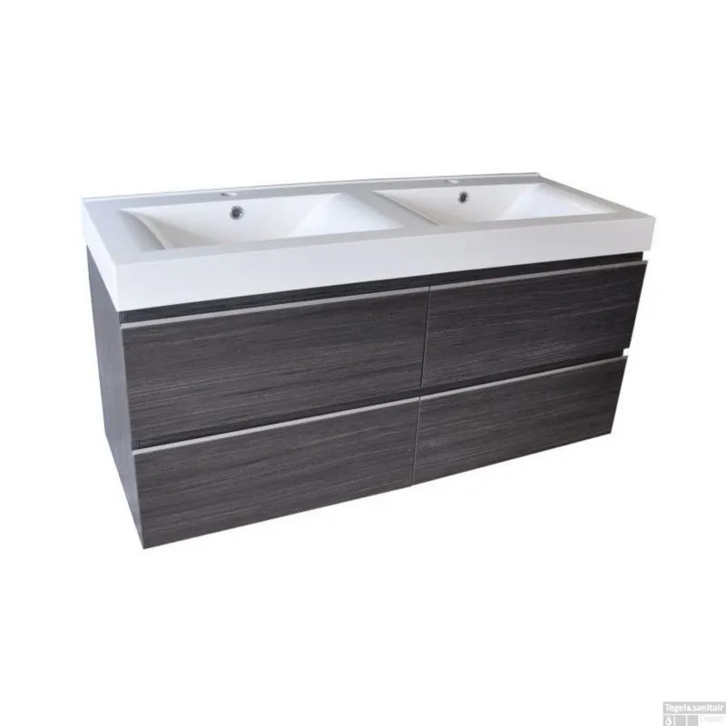 Veilige Betaling Badkamermeubelset Wiesbaden Sigid 120x46x58 cm Gefineerd Houtnerf Grijs (2 kraangaten, 4 lades)