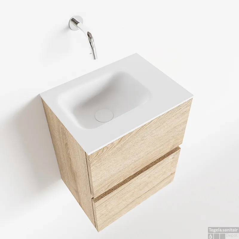 Laatste Kans MONDIAZ ADA 40cm toiletmeubel washed oak. LEX wastafel talc rechts zonder kraangat