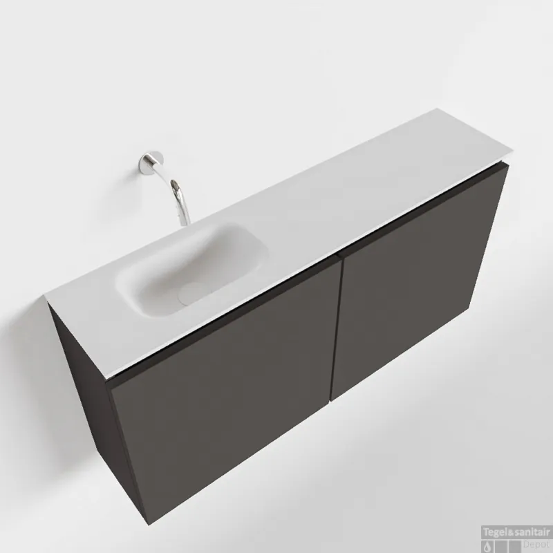 MONDIAZ TURE 100cm toiletmeubel dark grey. EDEN wastafel talc links geen kraangat Op = Op