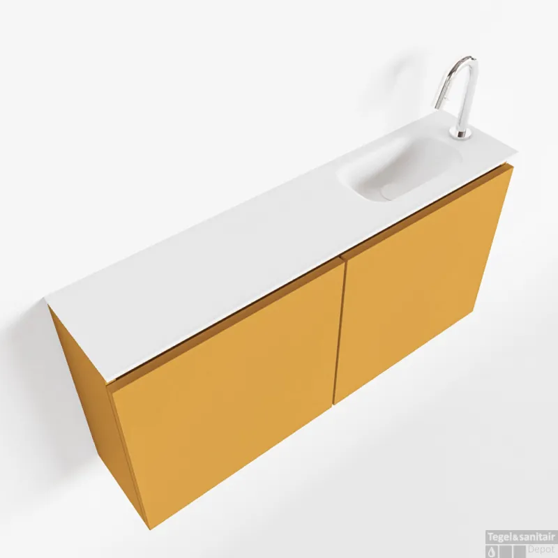 MONDIAZ TURE 100cm toiletmeubel ocher. EDEN wastafel talc rechts 1 kraangat Rechtstreeks Van De Fabrikant