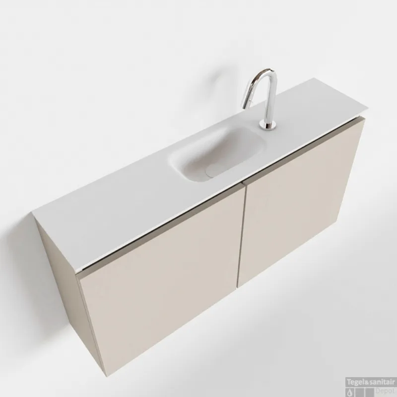 Fabrieksprijs MONDIAZ TURE 100cm toiletmeubel linen. EDEN wastafel talc midden 1 kraangat