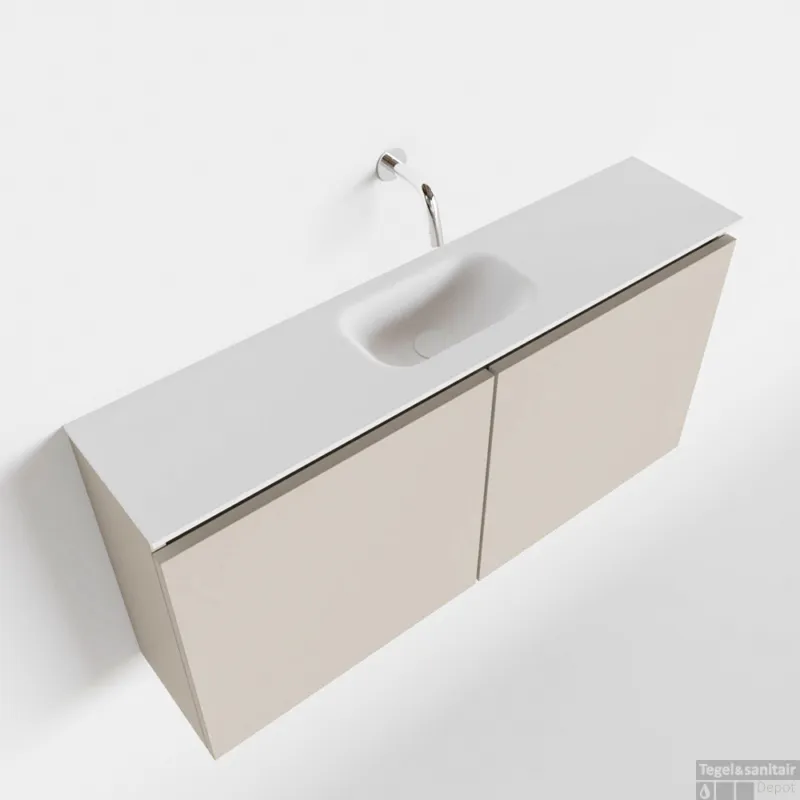 MONDIAZ TURE 100cm toiletmeubel linen. EDEN wastafel talc midden geen kraangat Uitverkoop