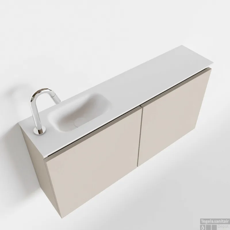 Superprijs MONDIAZ TURE 100cm toiletmeubel linen. EDEN wastafel talc links 1 kraangat