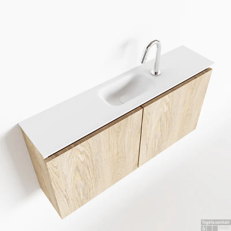 Gereduceerde Prijs MONDIAZ TURE 100cm toiletmeubel washed oak. EDEN wastafel talc midden 1 kraangat