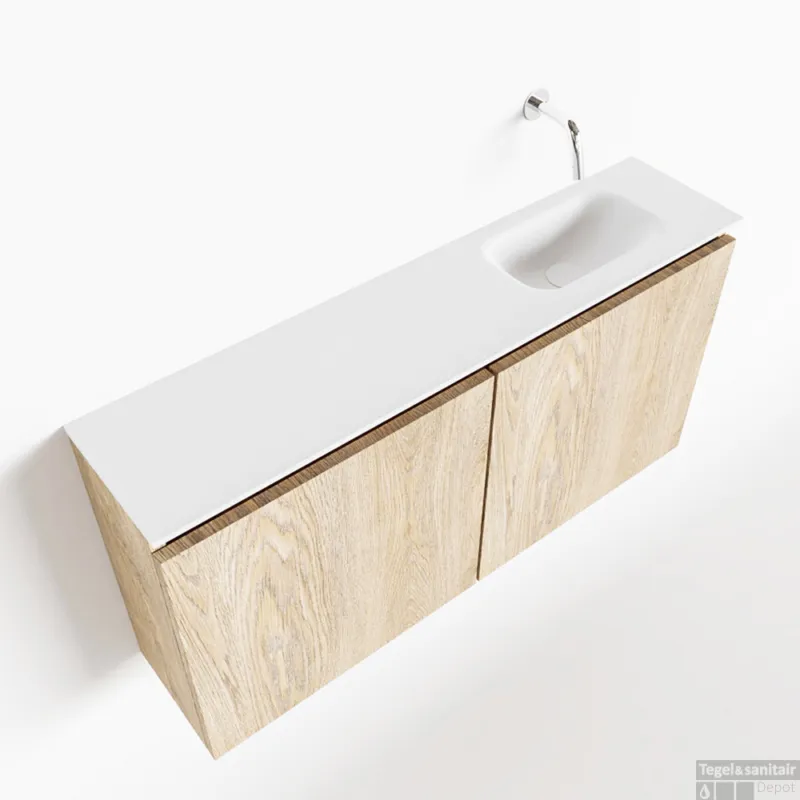 MONDIAZ TURE 100cm toiletmeubel washed oak. EDEN wastafel talc rechts geen kraangat Merkproduct