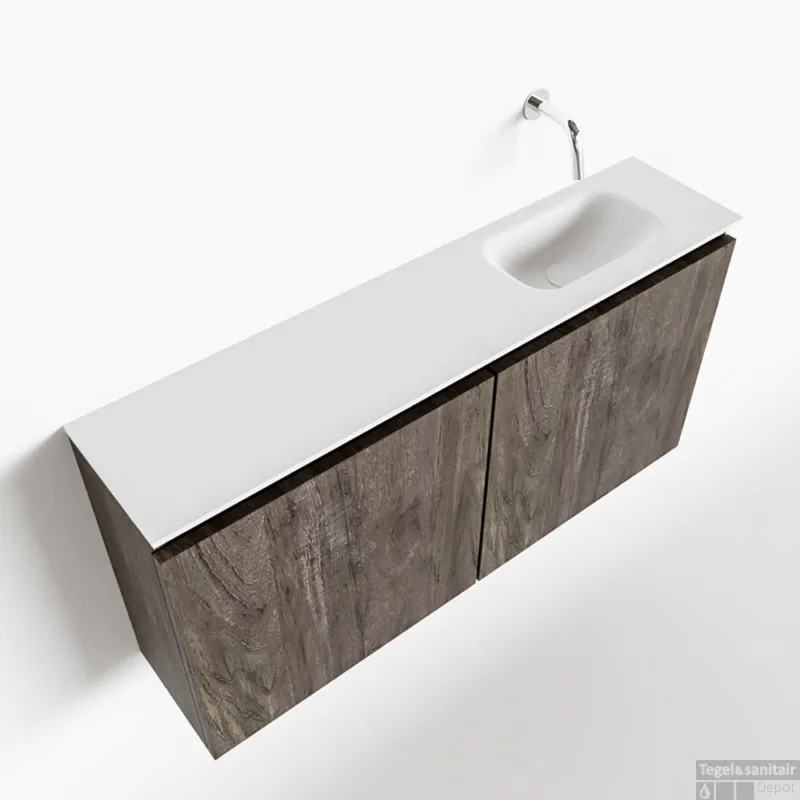 MONDIAZ TURE 100cm toiletmeubel dark brown. EDEN wastafel talc rechts geen kraangat Snelle Levering
