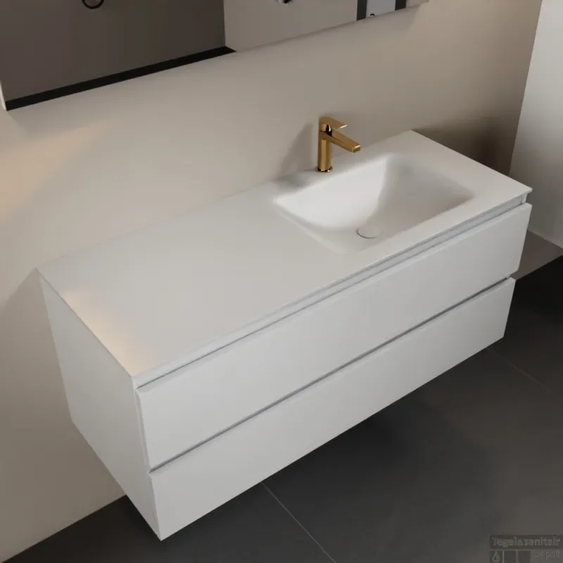 Bestel Nu MONDIAZ AIVY 120cm badmeubel Talc, wastafel Talc solid surface rechts 1 kraangat (AI-351641TALC-SI - AI-M120TARE)