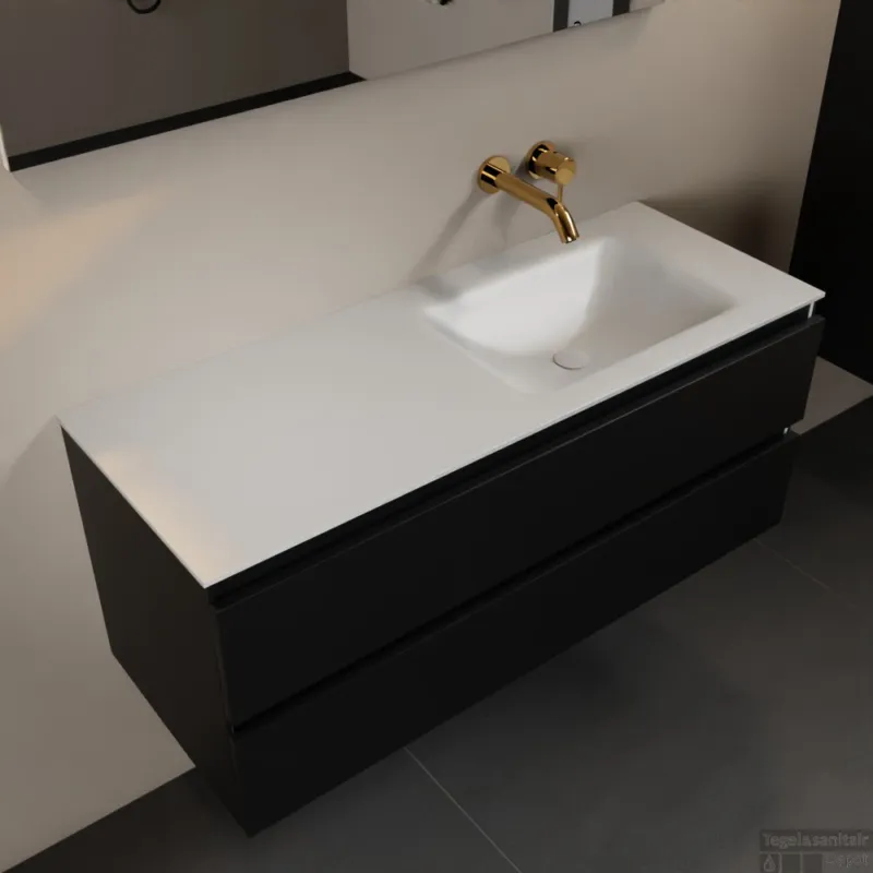 MONDIAZ AIVY 120cm badmeubel Urban, wastafel Talc solid surface rechts zonder kraangat (AI-351641TALC-NO - AI-M120URRE) Dagaanbieding