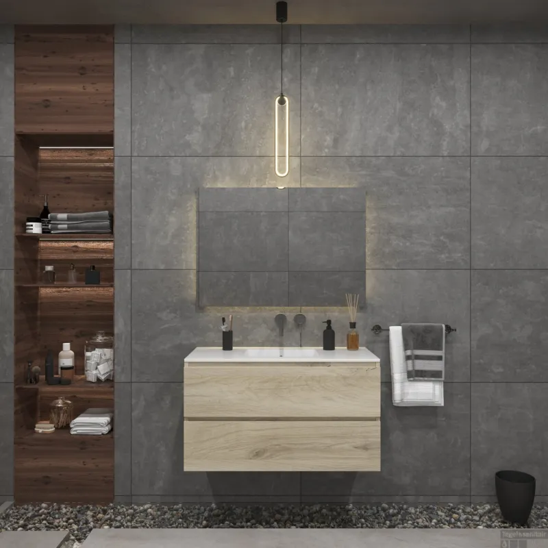 Populair Badkamermeubelset Gliss Zeus 100 cm Licht Grijs Eiken
