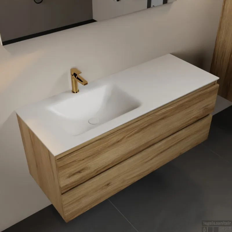 MONDIAZ AIVY 120cm badmeubel Chai, wastafel Talc solid surface links 1 kraangat met spiegel (AI-351631TALC-SI - AI-M120CHLI - AI-S120X71) Beste Prijs
