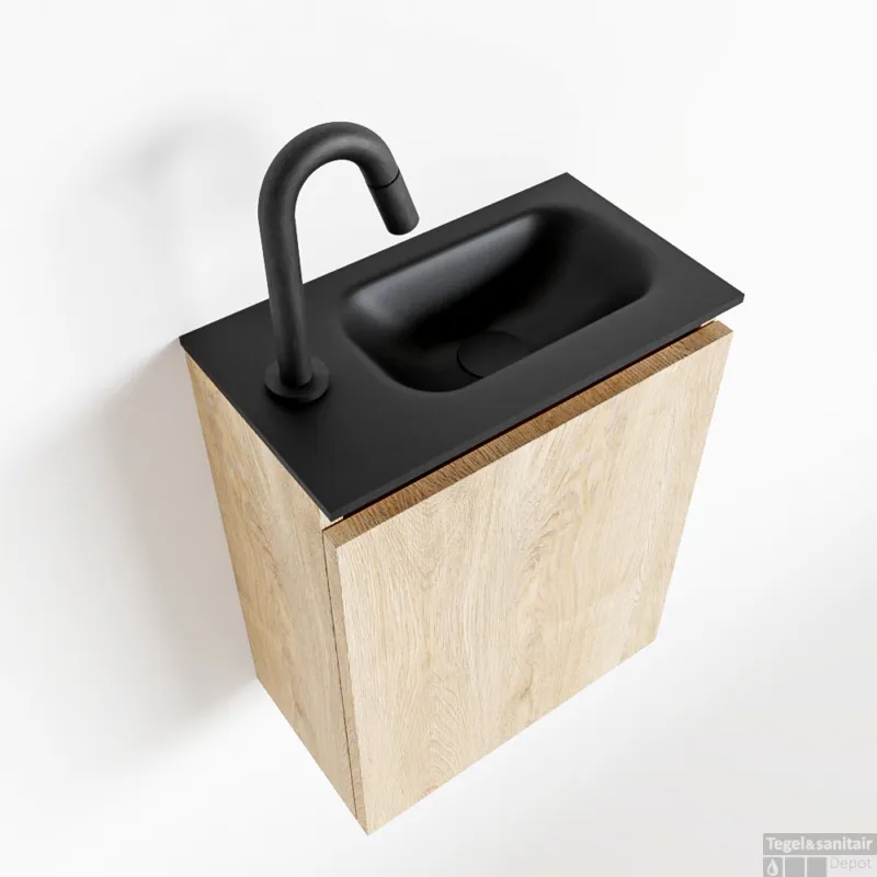 Lage Prijs MONDIAZ TURE 40cm toiletmeubel washed oak. EDEN wastafel urban rechts 1 kraangat