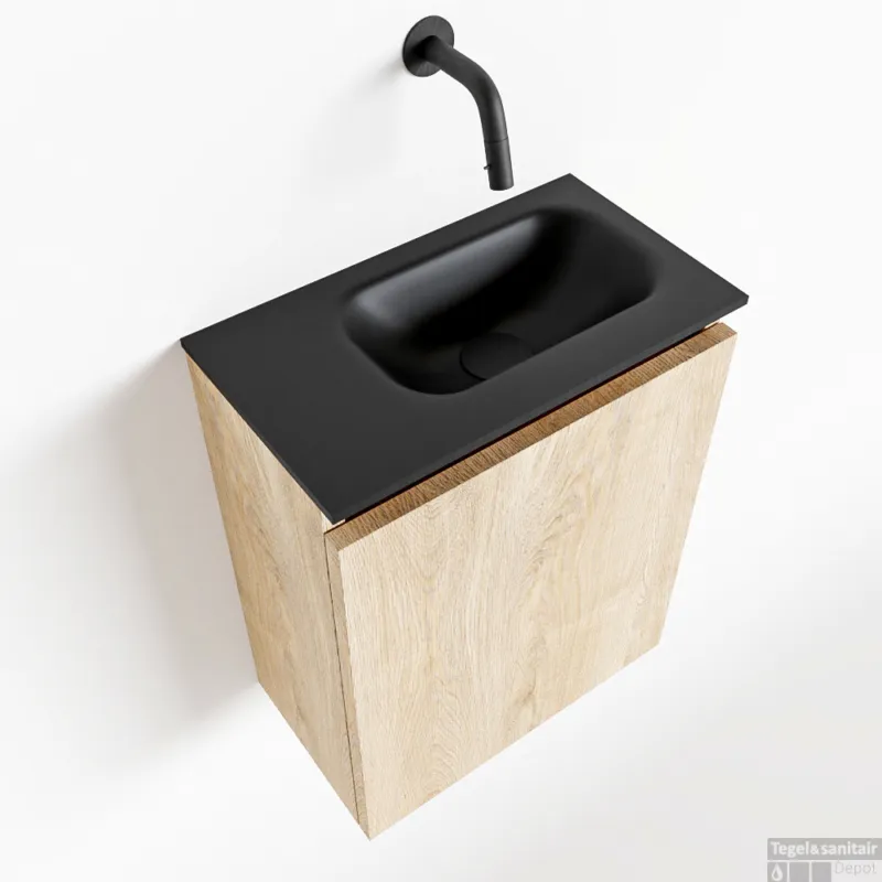 MONDIAZ TURE 40cm toiletmeubel washed oak. EDEN wastafel urban rechts geen kraangat Voordeelprijs