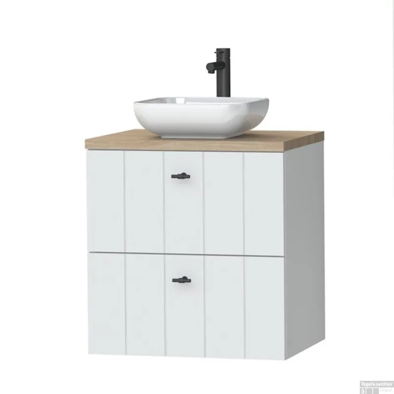 Tiger Maryport Meubelset 60 cm met 2 lades Mat wit incl Ontario waskom Hoogglans wit - 1496008914 Gecertificeerd